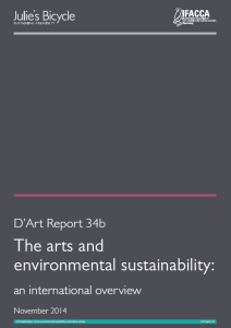Dark grey rectangle with text "D'Art Report 34b, The arts and environmental sustainability: an international overview, November 22014"