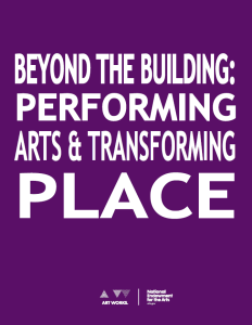 Purple rectangle with white text "Beyond the Building: Performing Arts and Transforming Place"