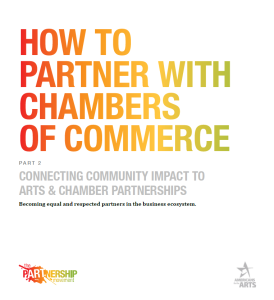 Front cover of "pARTnership Movement Toolkit: How to Partner with Your Chamber of Commerce Part 2- Connecting Community Impact to Arts and Chambers Partnerships" with the text in reds, oranges, and light greens
