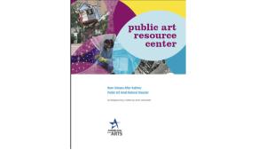 Front cover of New Orleans After Katrina: Public Art Amid Natural Disaster featuring purple, blue and yellow shapes with photos of the aftermath of Hurricane Katrina