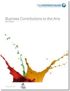Front cover of Business Contributions to the Arts: 2017 Edition featuring an image of water splashing in multi colors.