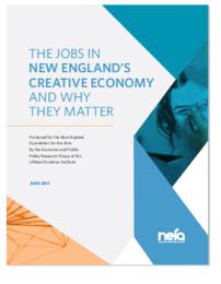 Front cover of The Jobs in New England's Creative Economy and Why They Matter featuring a blue ribbon on the right side and orange ribbon on the bottom