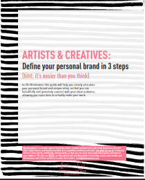 Front cover of "Artists & Creatives: Define Your Personal Brand in 3 Steps" featuring black and white horizontal stripes