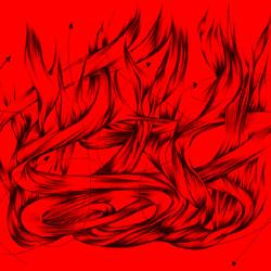 A red background features black flames and arrows wrapping around each other.