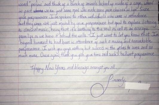 a thank you letter written by a prison participant