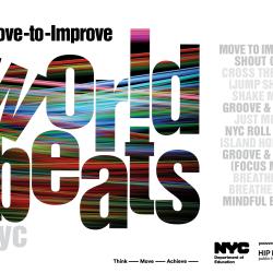 Move-to-improve World Beats post. World Beats is in black with colorful thin lines drawn through it.