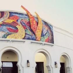 Mural mosaic art on the façade of the Casa Azafran's building