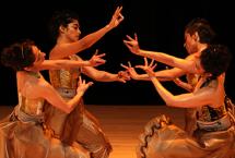 Four dancers performing the traditional Bharatanatyam